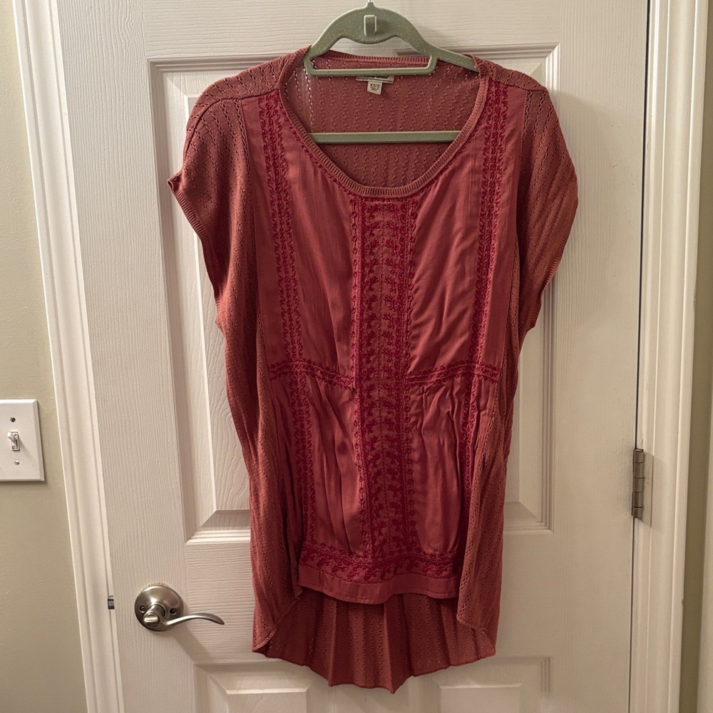 Lucky Brand Pink Embroidered Blouse